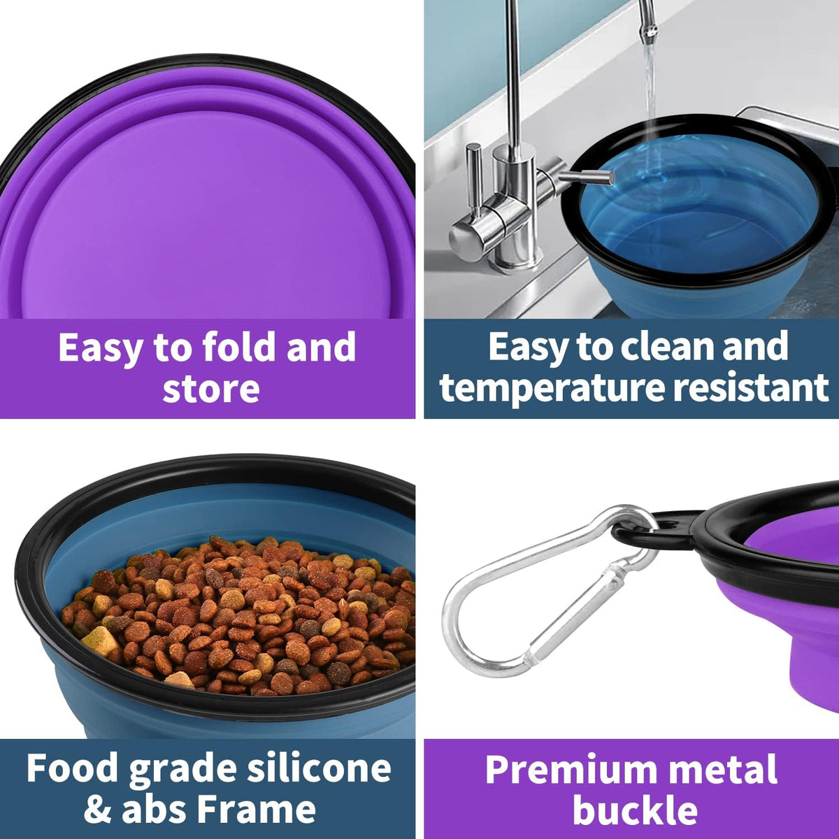 Foldable dog water bowl attached to outdoor backpack via clip