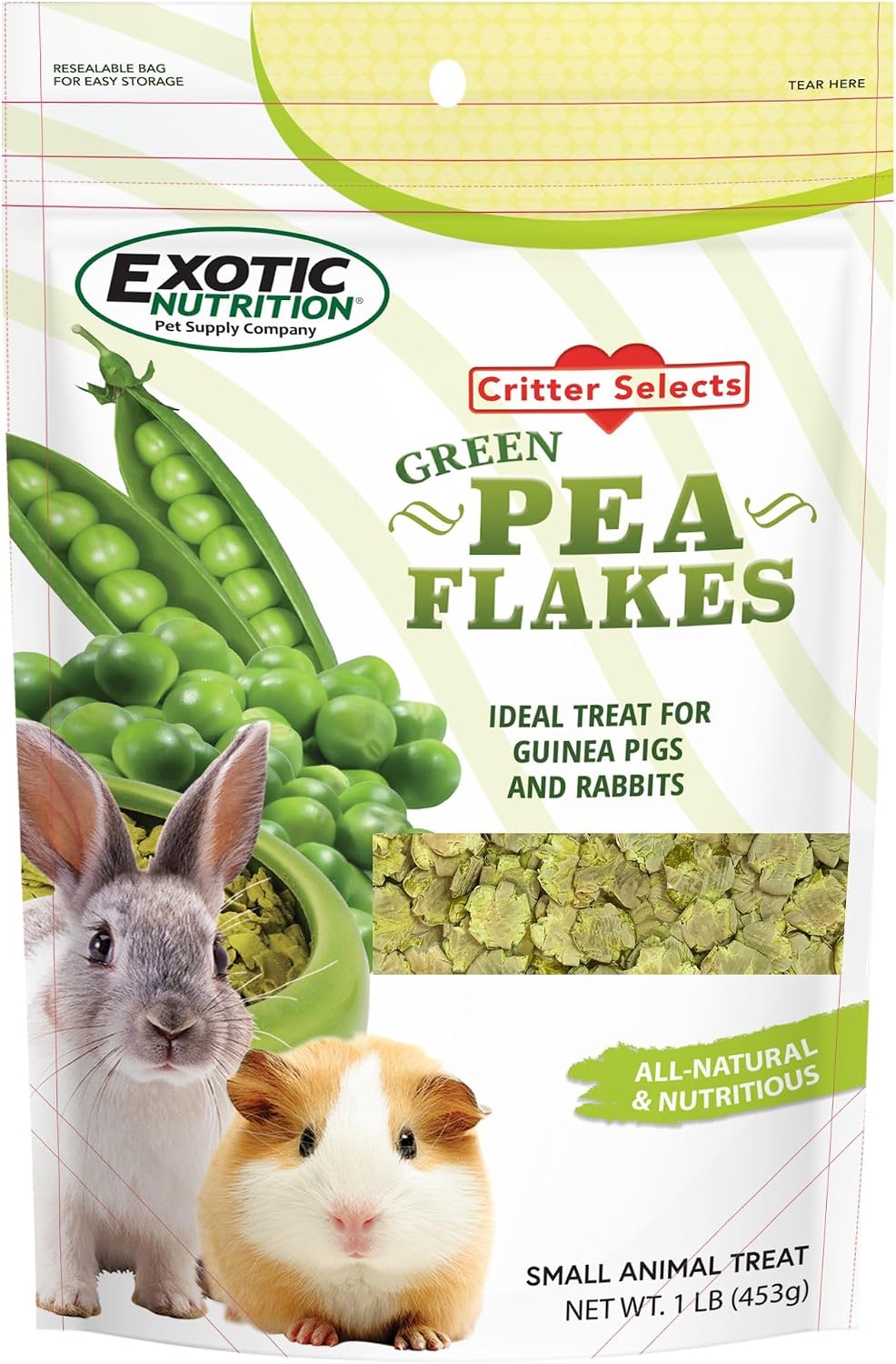 Exotic Nutrition Green Pea Flakes one pound bag front view premium small pet snack