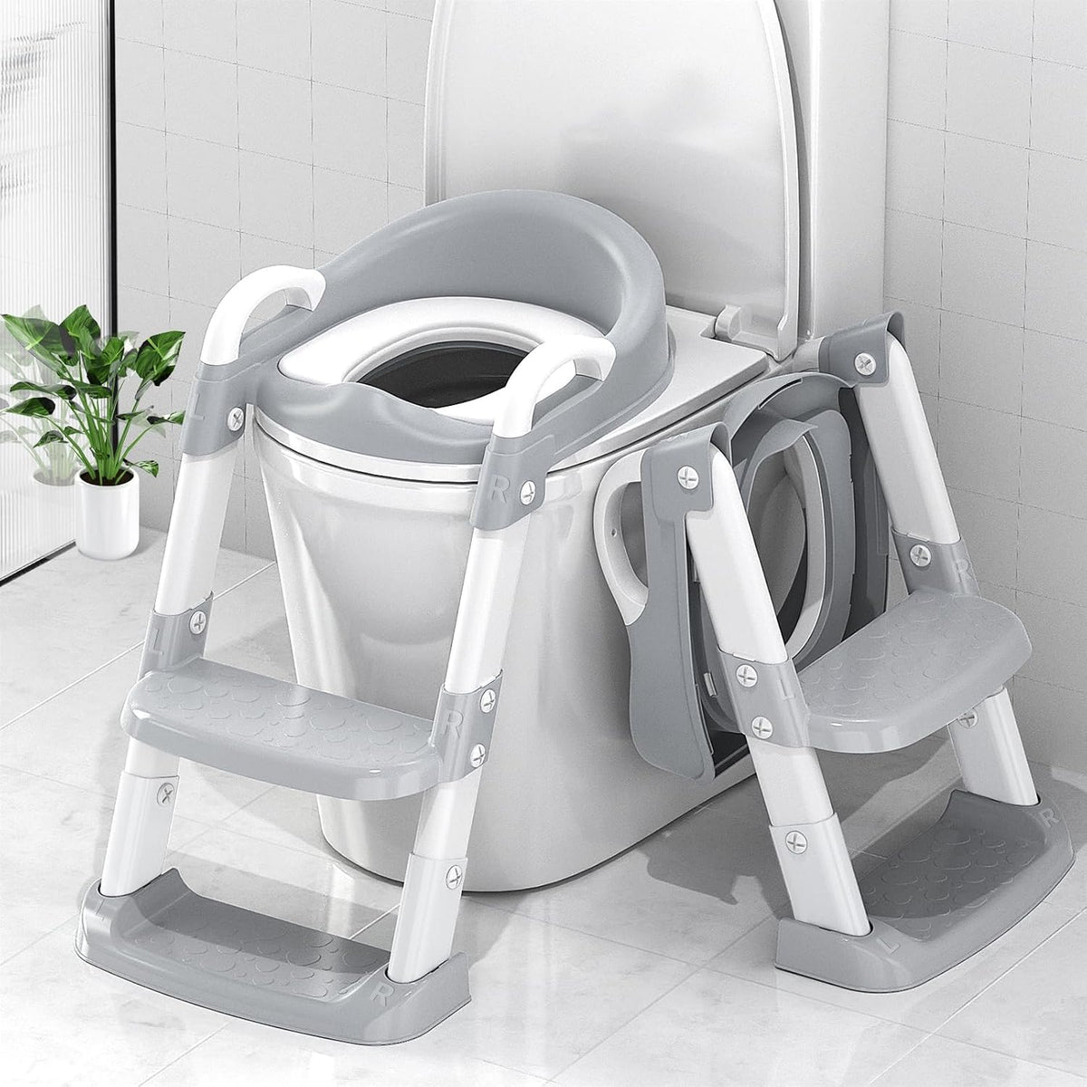 Zieyeen potty training seat with step stool ladder front view for toddler toilet routine.