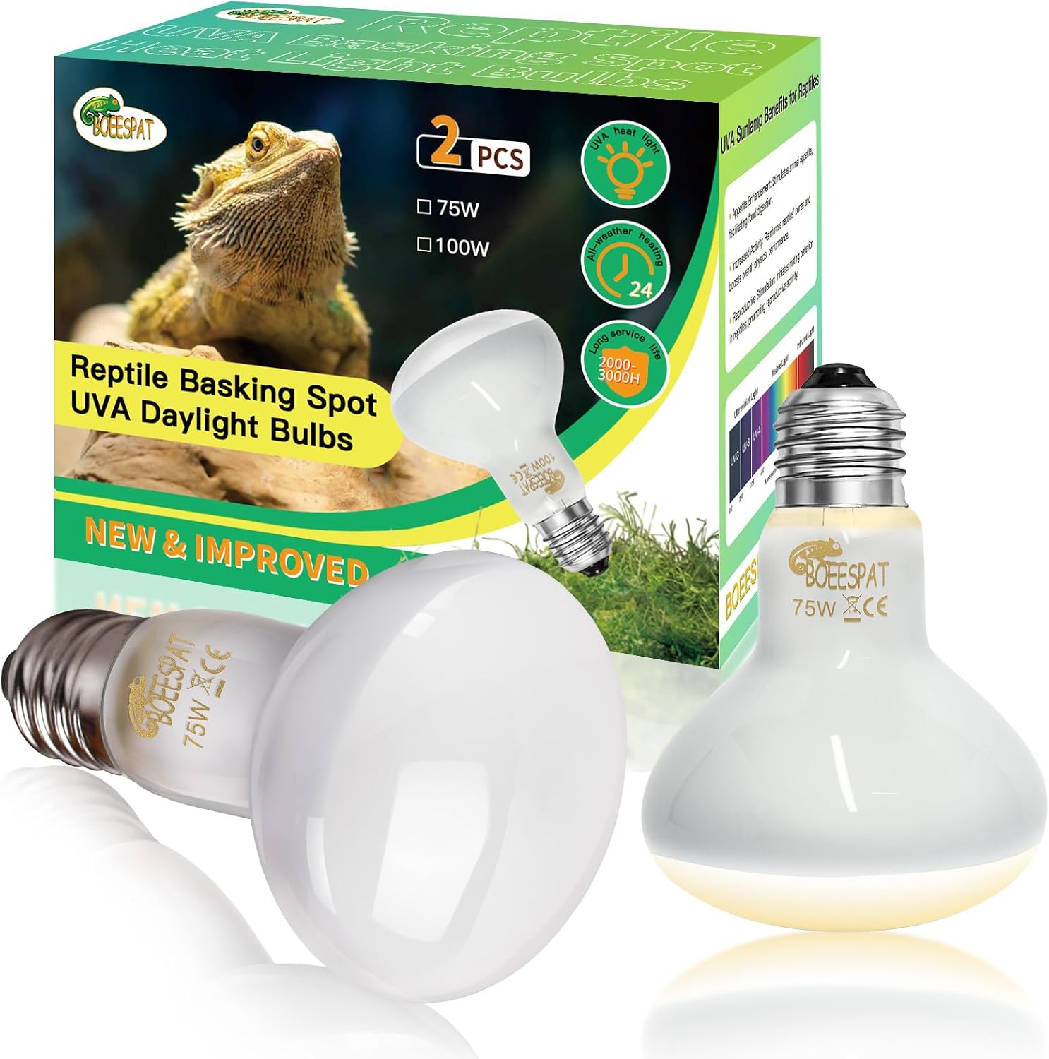 Boeespat reptile basking light bulbs pack of two front view