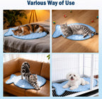 Cat stretching out on blue SZEE cooling mat