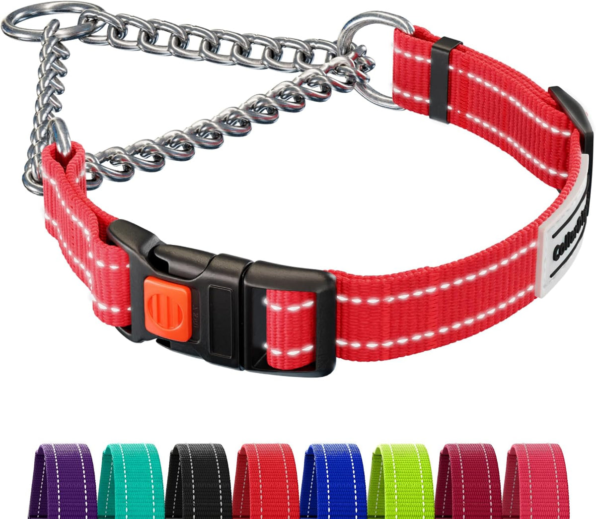 CollarDirect Martingale Dog Collar Heavy Duty Nylon Slip Collars for Small Medium Large Dogs [Stainless Steel Chain and Quick Release Buckle, Reflective, Pink, L, 17"-22"] - Image 15