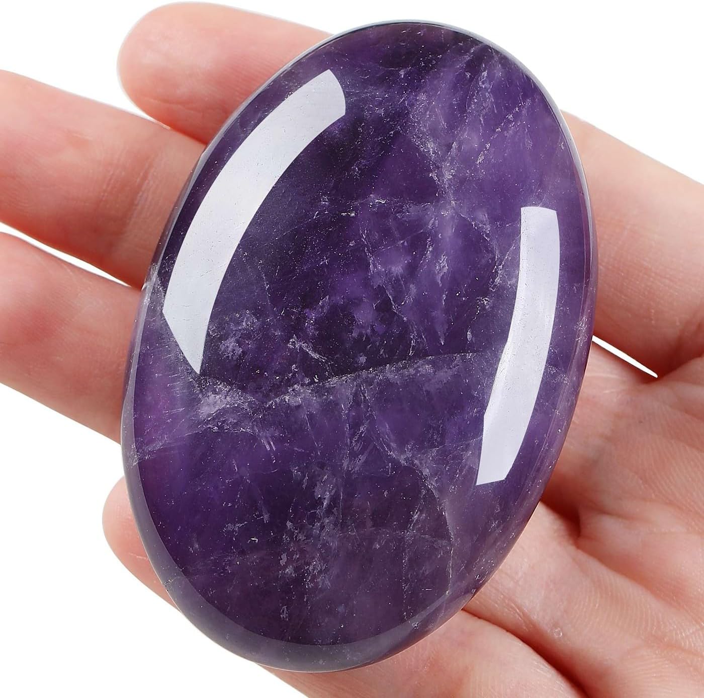 LAIDANLA Amethyst Large Palm Stone front view showing polished purple gemstone texture for meditation.