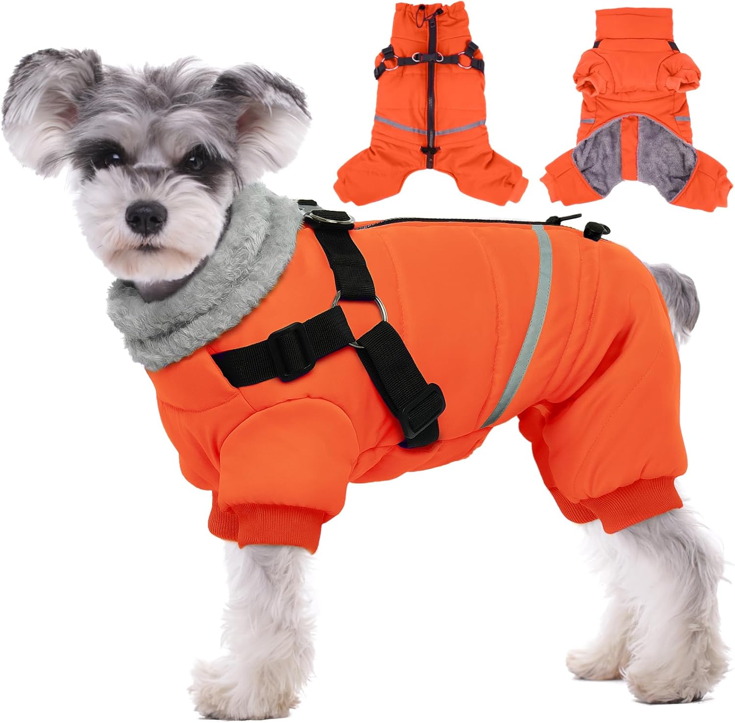 BRKURLEG Purple Dog Coat with Harness, Dog Winter Jacket, Dogs Onesie Body Warm Jackets, Small Dogs Winter Coats Reflective Windproof Warm Cold Weather Coats, Pet Waterproof Jackets, M - Image 10