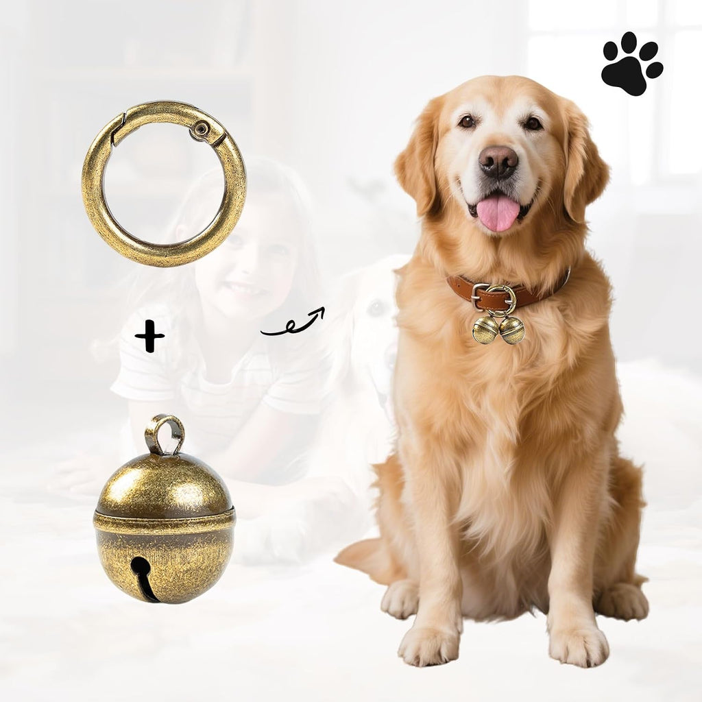 Close up view of the durable two point two centimeter copper pet bell tracker for outdoor safety.