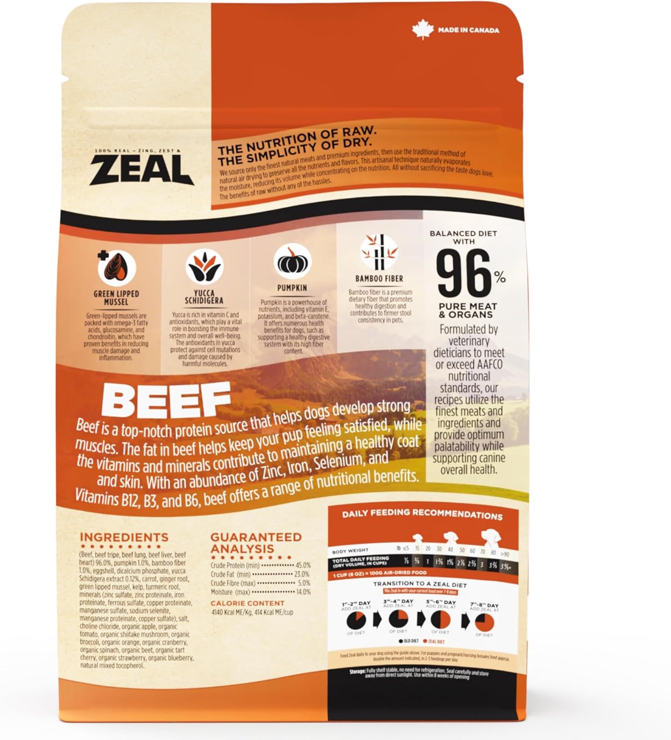 ZEAL Canada high protein beef dog food jerky style kibble close up view