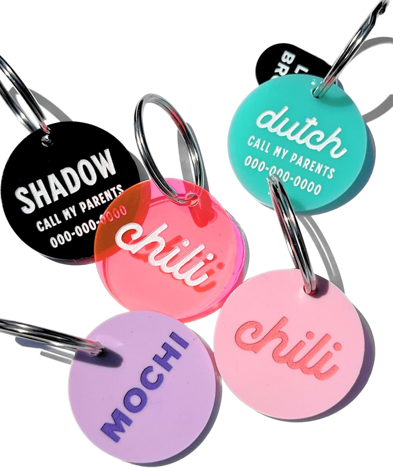 Haven Print Co pink cowboy hat pet ID tag on a dog harness