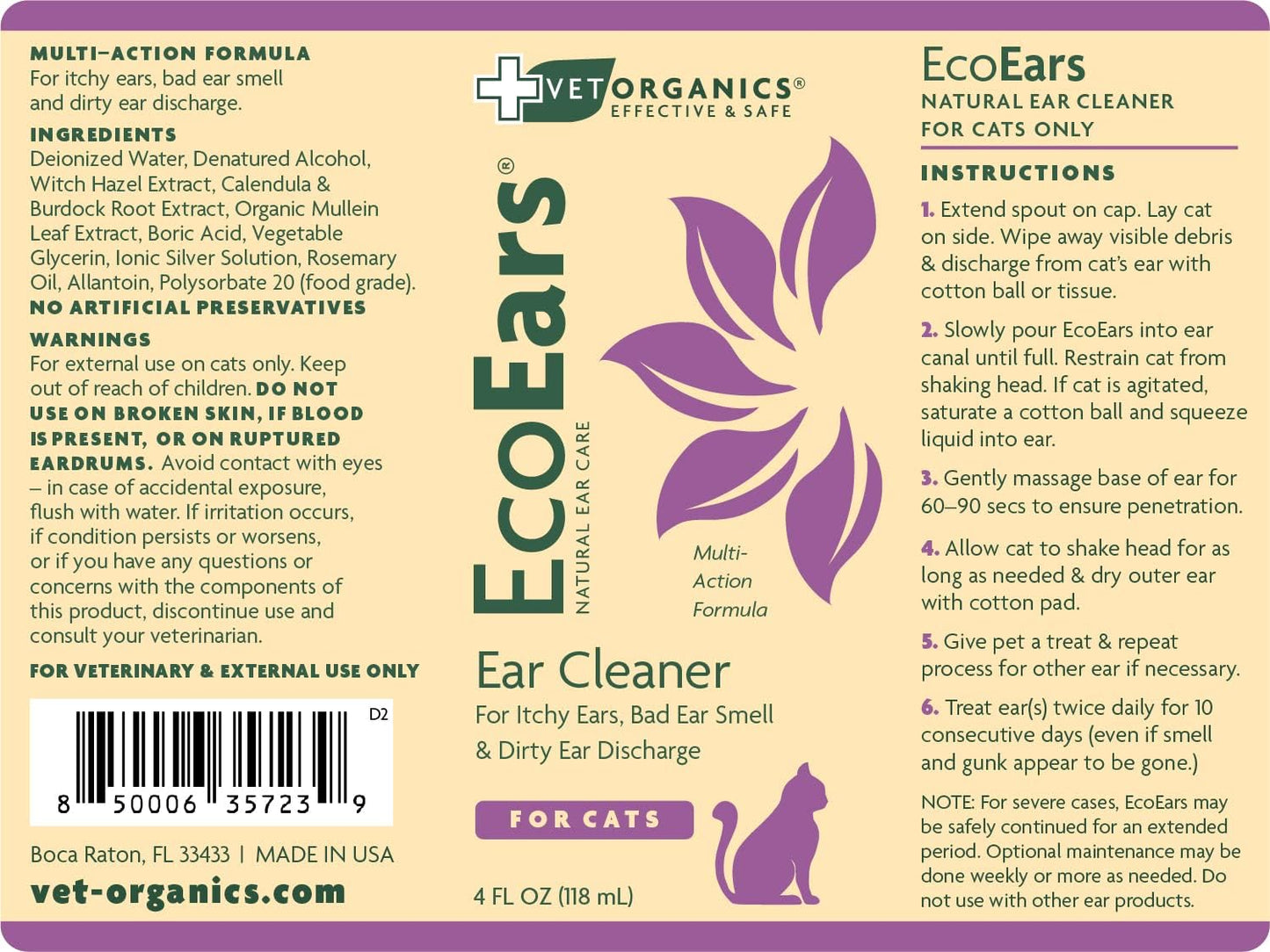 Vet Organics EcoEars 4 ounce bottle packaging