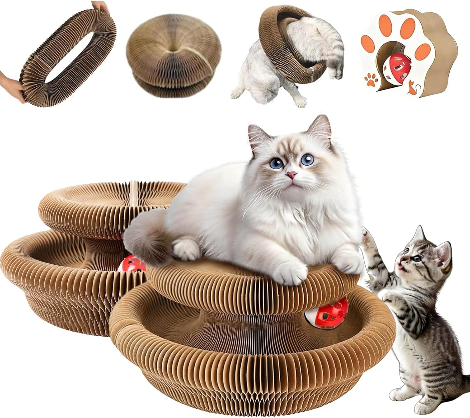 Kitty Curls Cat Toy,Foldable Magic Organ Cat Toy,Magic Organ Cat Scratcher Board,Foldable Recyclable Cat Accordion Toy for Indoor Cat Playing,Interactive Scratch Pad with Toy Ball - Image 9