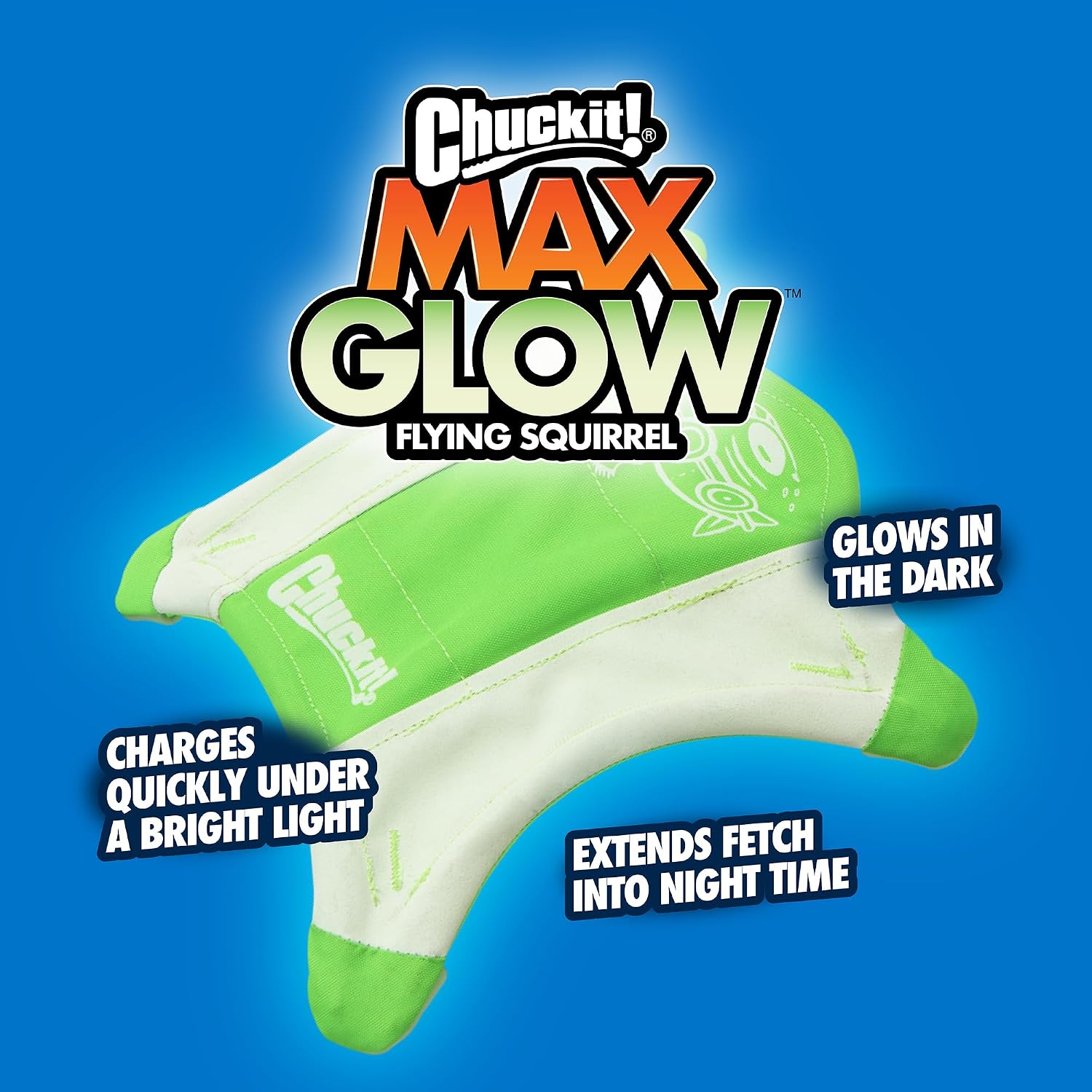 Dog playing with Chuckit! Flying Glow Squirrel in the park