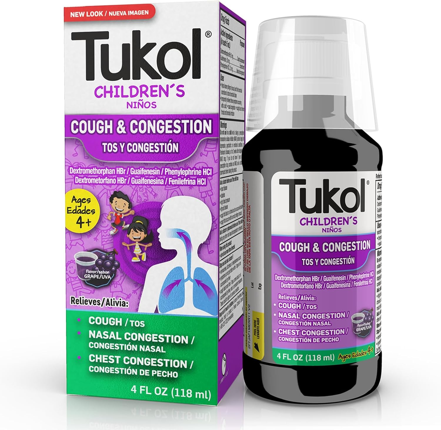 TUKOL Childrens Cough Medicine bottle front view for kids congestion relief