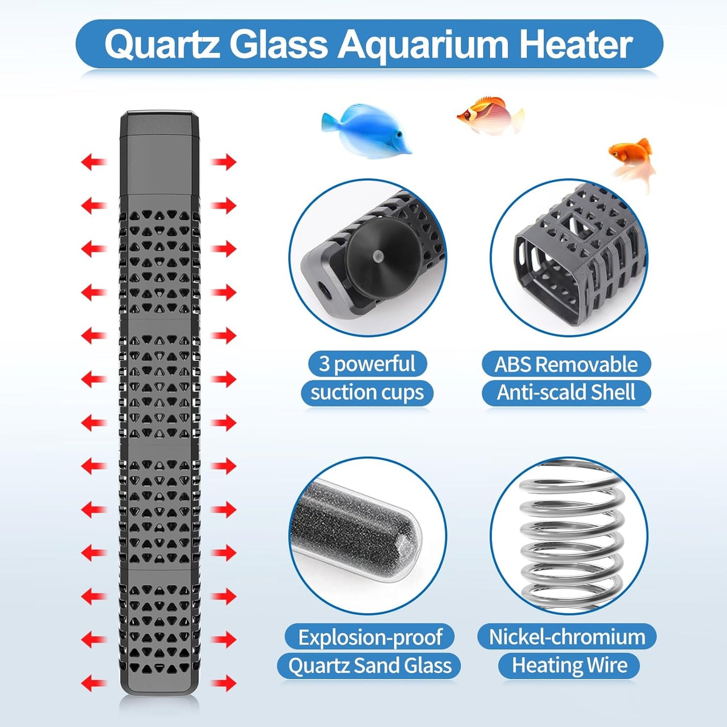 HiTauing aquarium heater explosion proof quartz glass core components illustration