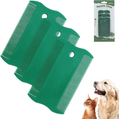 Green Pet Double-Sided Flea Comb Set 3 Pack Dog Lice&Tick Comb Cat Fine&Wide Tooth Comb for Dogs and Cats Remove Loose Hair Dirt Fleas - Image 1
