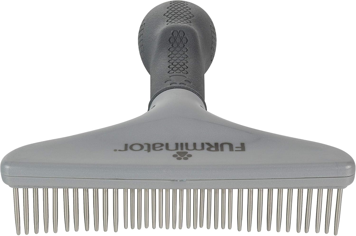 Close up of rotating metal teeth on FURminator rake