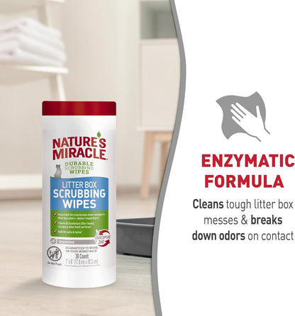 Nature's Miracle litter box cleaning wipes safely formulated for homes with cats and kittens.