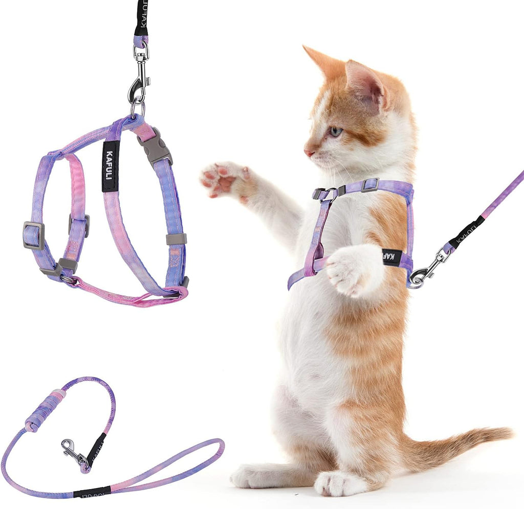 TIESOME Cat Harness and Leash Set front view showcasing the gradient purple air mesh vest design.