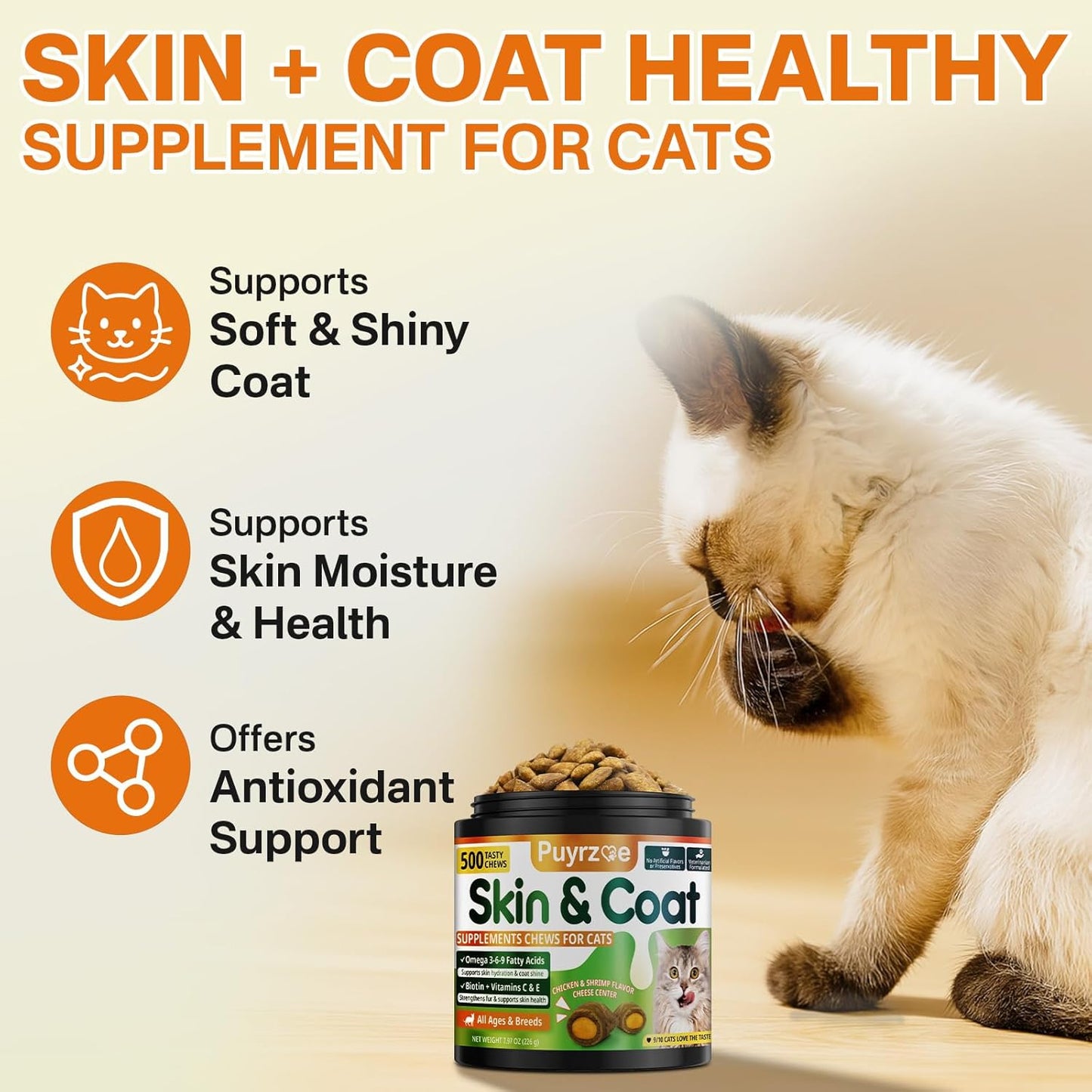 Crunchy and creamy cheese core cat chews for skin hydration