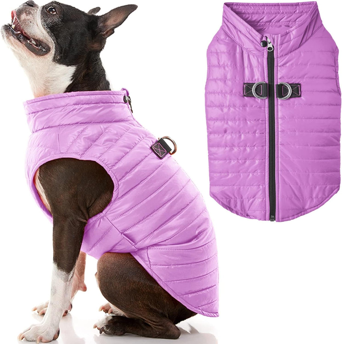 Gooby Puffer Vest - Grape, Small - Ultra Thin Zip Up Windbreaker with Dual D Ring Leash - Water Resistant Dog Sweater Coat for Small Dogs - Image 9