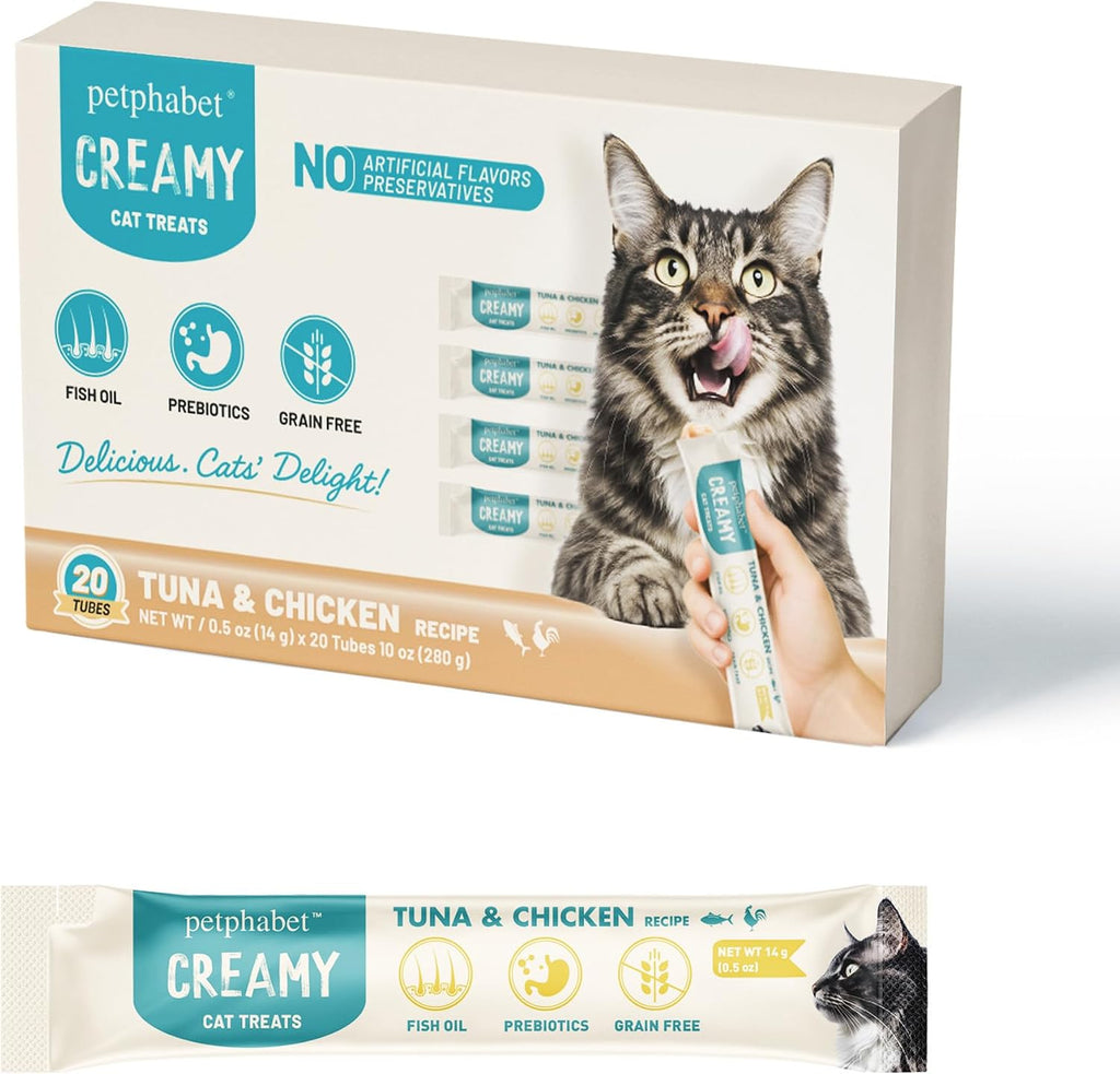 PETPHABET Lickable Cat Treats Squeeze, Creamy Puree Squeezable Wet Kitten Treats, 4 Flavors Variety Pack 20 Tubes, Paste Snacks for Skin & Coat Health, Digestive Care, High Protein, Grain Free - Image 9