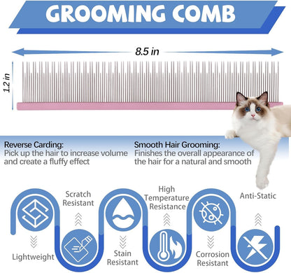 Anti-static cat comb with rounded corners to prevent skin irritation.