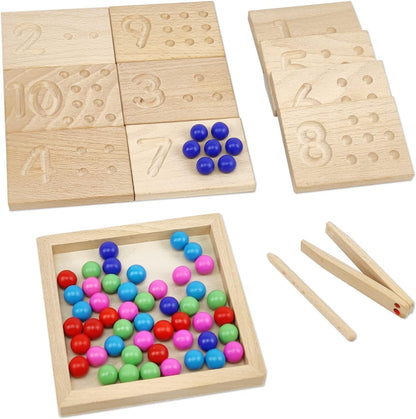 BBtinker wooden number tracing board set front view displaying numbers and counting beads