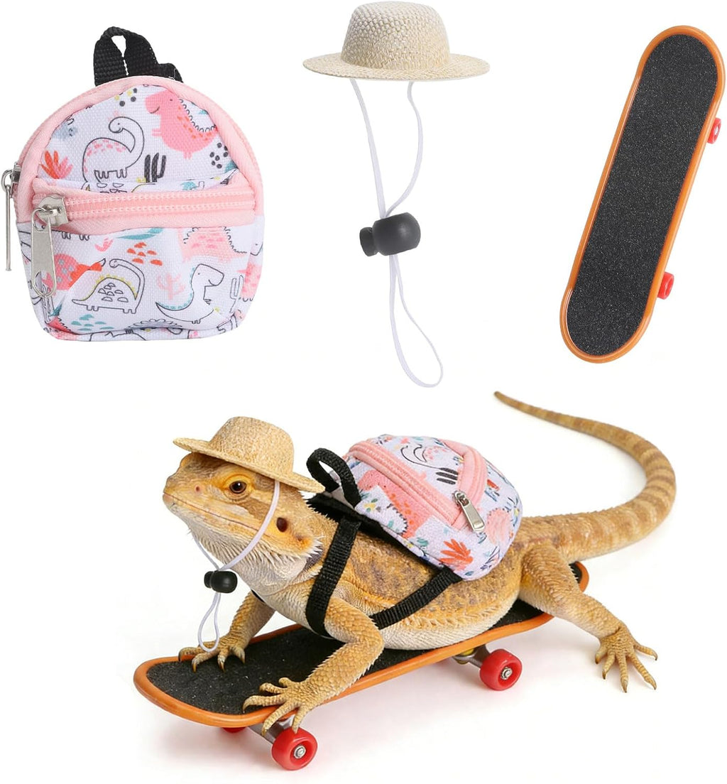 Bearded Dragon Clothes Lizard Toy - Mini hat,Skateboard,Backpack Gifts for Reptiles Pet - Cute Bearded Dragon Costume Accessories for Lizard Iguana Reptiles Small Animals (Rose Red) - Image 10