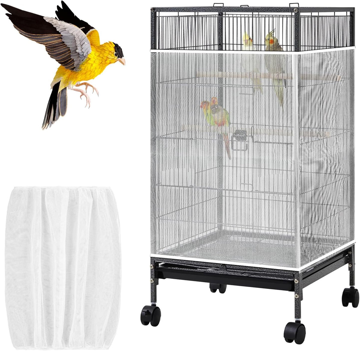 Hpmjz white bird cage seed catcher front view mesh net