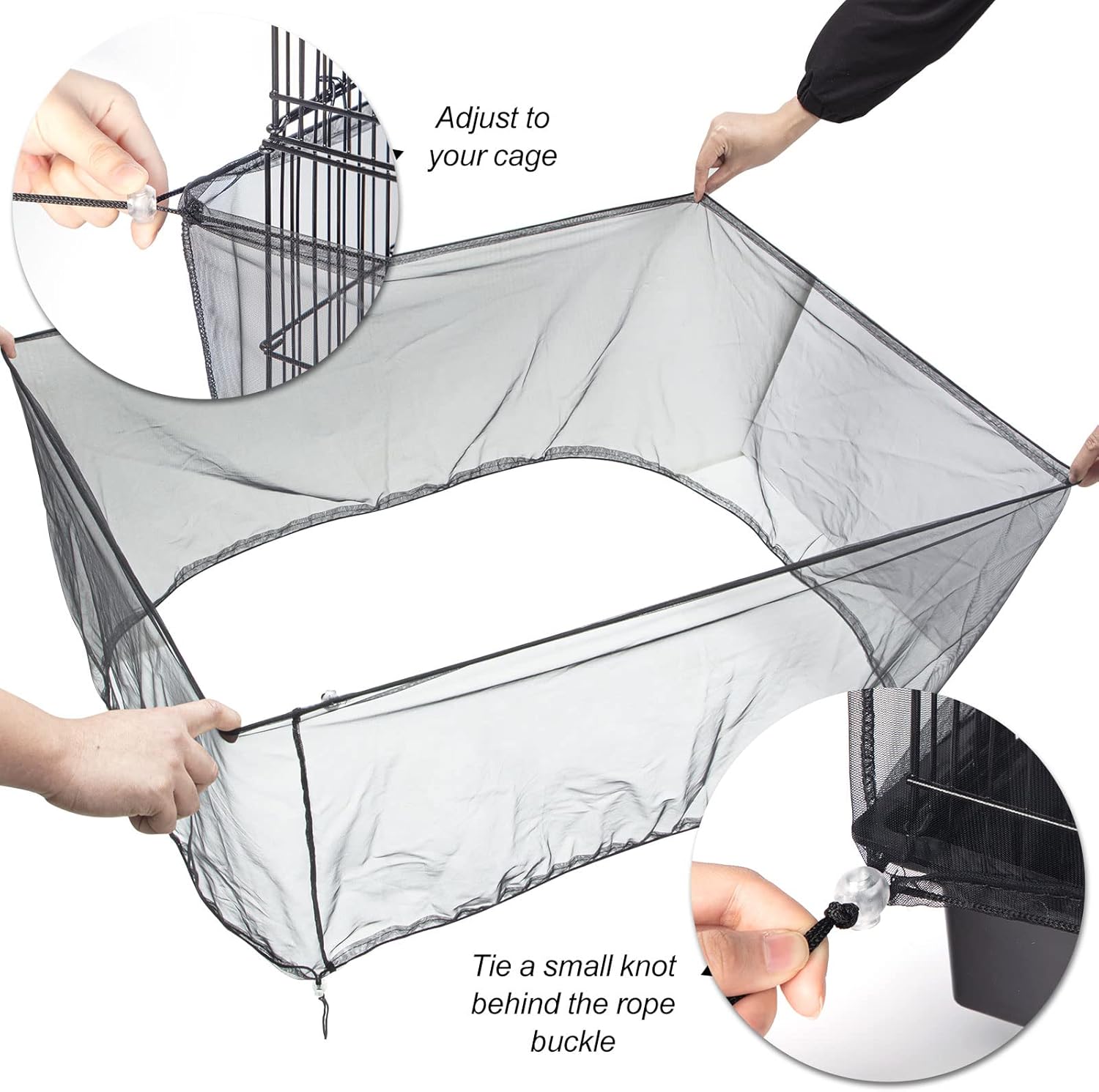 Premium stretchable bird cage net cover protecting household floors from scattered seeds and feathers.