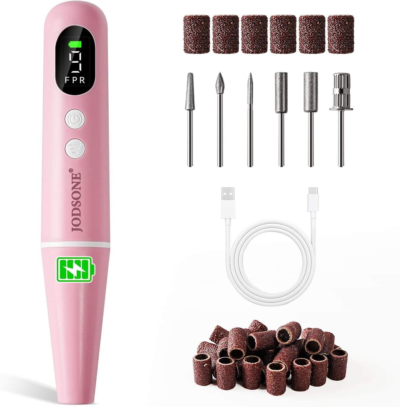 Jodsone Cordless Portable Nail Drill in pink with bits