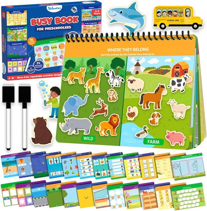 Skillmatics Montessori Busy Book front cover view showing educational preschool activities