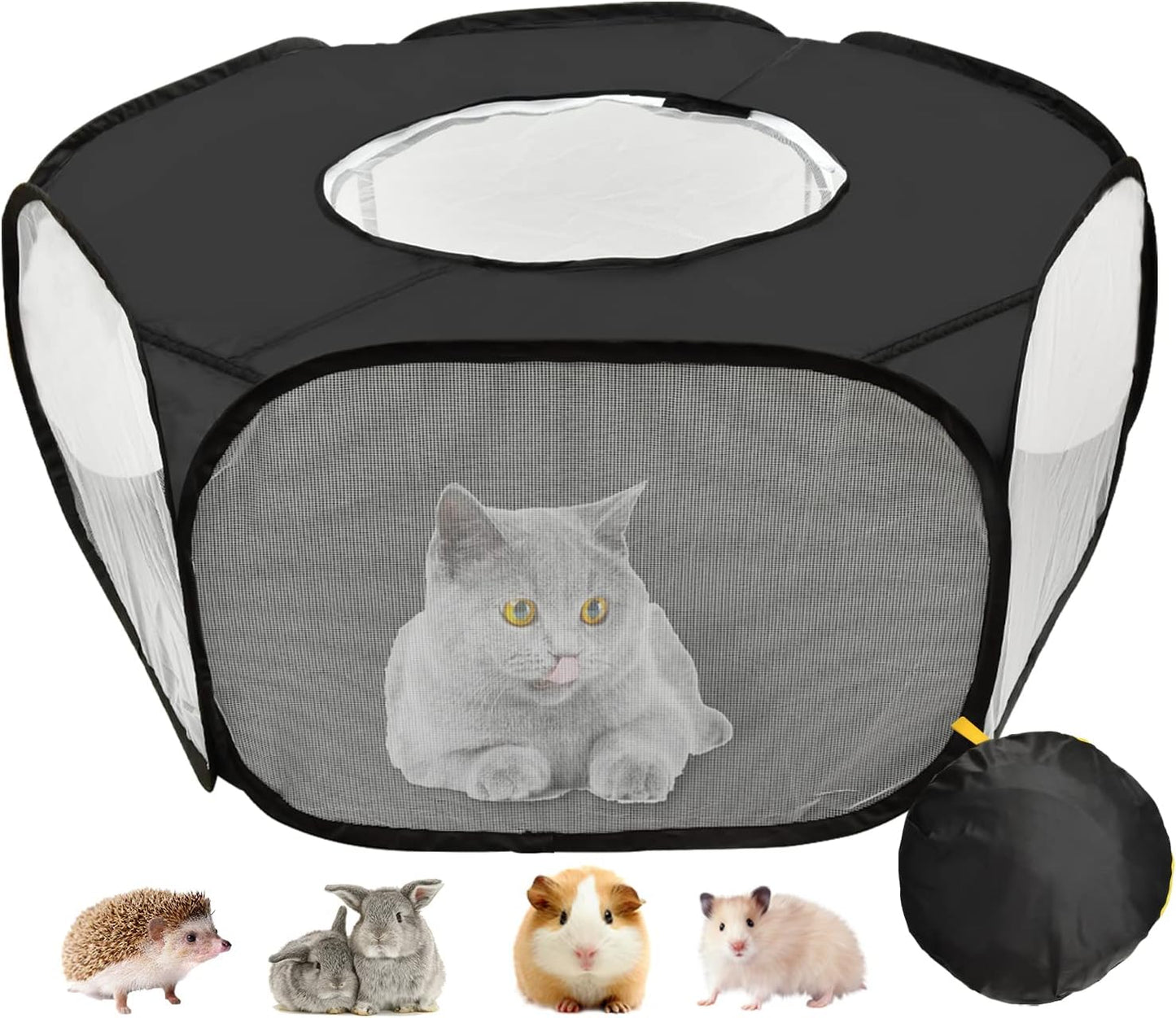 Guinea Pig Playpen, Waterproof Small Animals Playpen with Anti Escape Cover Portable Cat Playpen Breathable Indoor/Outdoor Yard Exercise Cage Tent for Hamster Puppy Chinchillas Rabbits(Black) - Image 1
