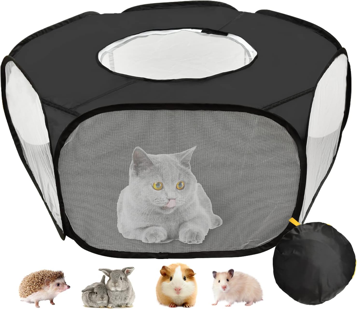 Guinea Pig Playpen, Waterproof Small Animals Playpen with Anti Escape Cover Portable Cat Playpen Breathable Indoor/Outdoor Yard Exercise Cage Tent for Hamster Puppy Chinchillas Rabbits(Black) - Image 1