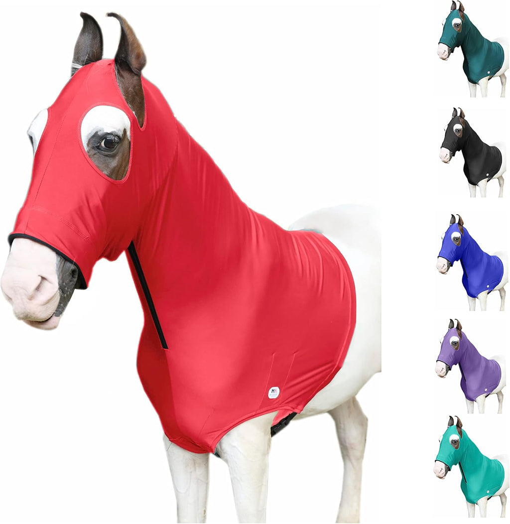 Majestic Ally Stretch Spandex Horse Hood with Zipper for Horses, 100% Heavy Spandex, Royal Blue, Large - Image 11