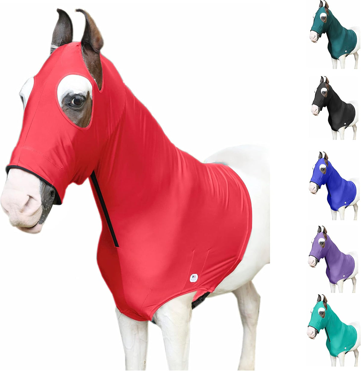 Majestic Ally Stretch Spandex Horse Hood with Zipper for Horses, 100% Heavy Spandex, Royal Blue, Large - Image 11