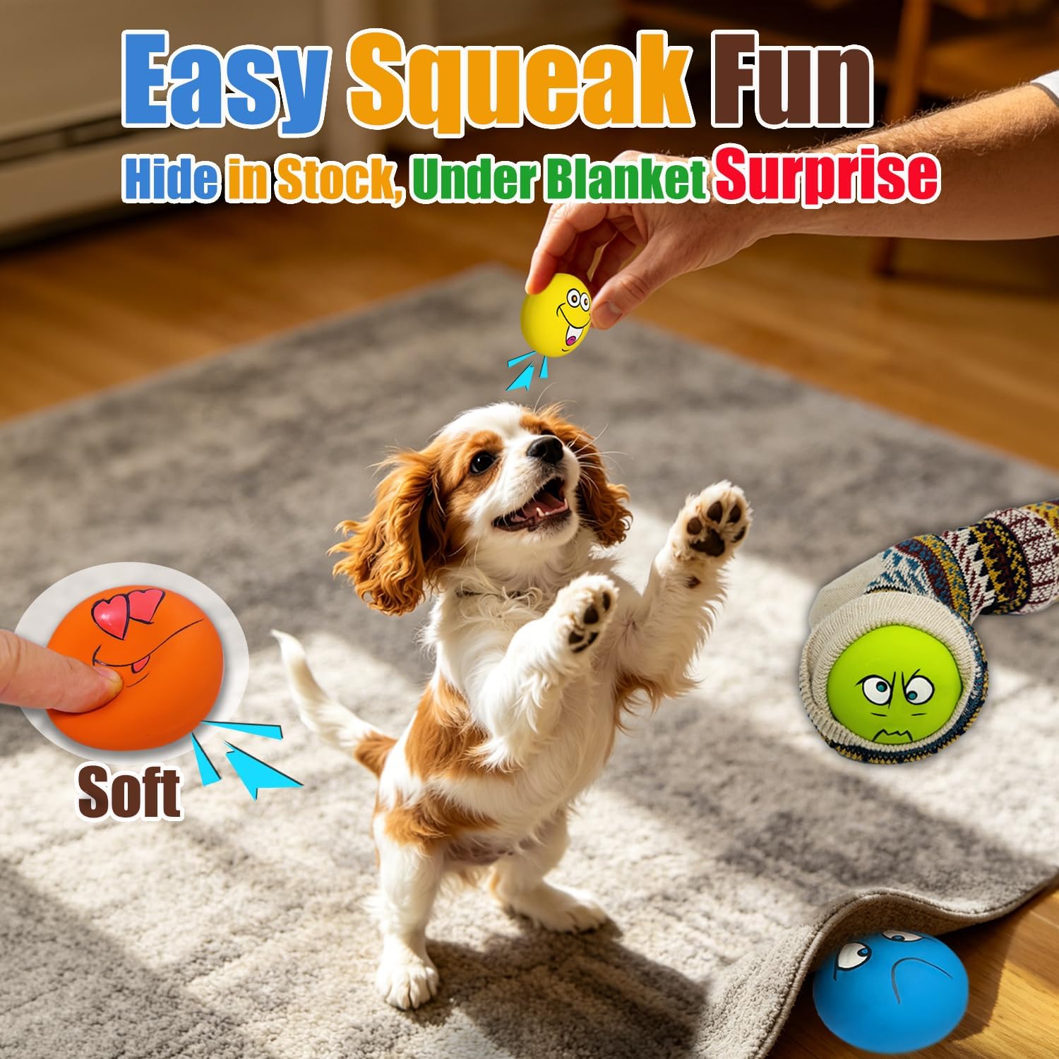 Vibrant multicolored pet chew toys displayed together showing different smile emotions.