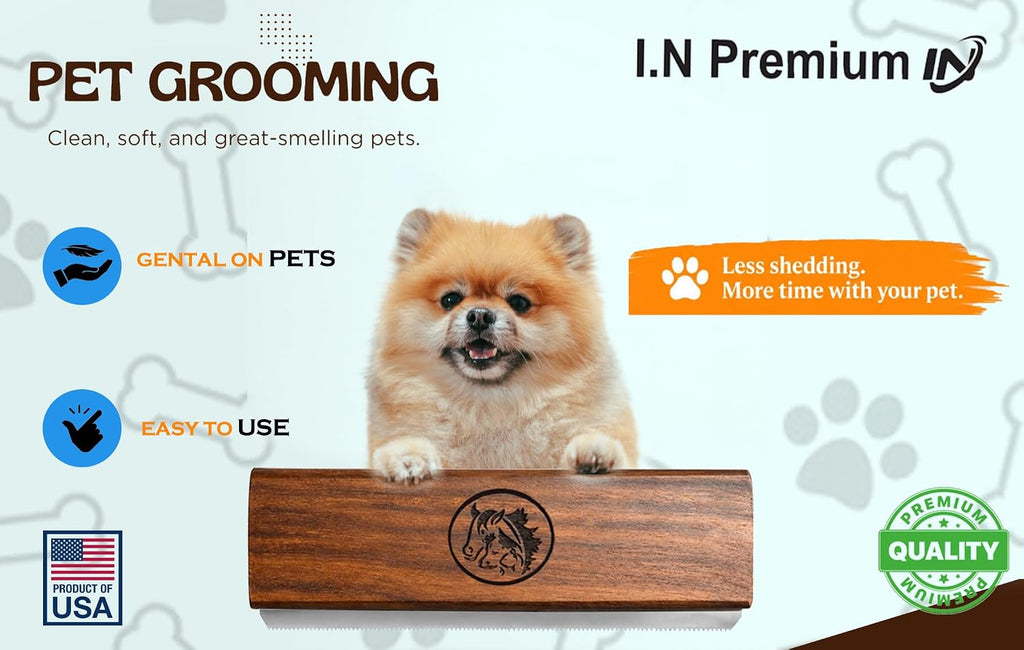 Serrated stainless steel blade details of the I.N Premium professional undercoat rake for dogs.