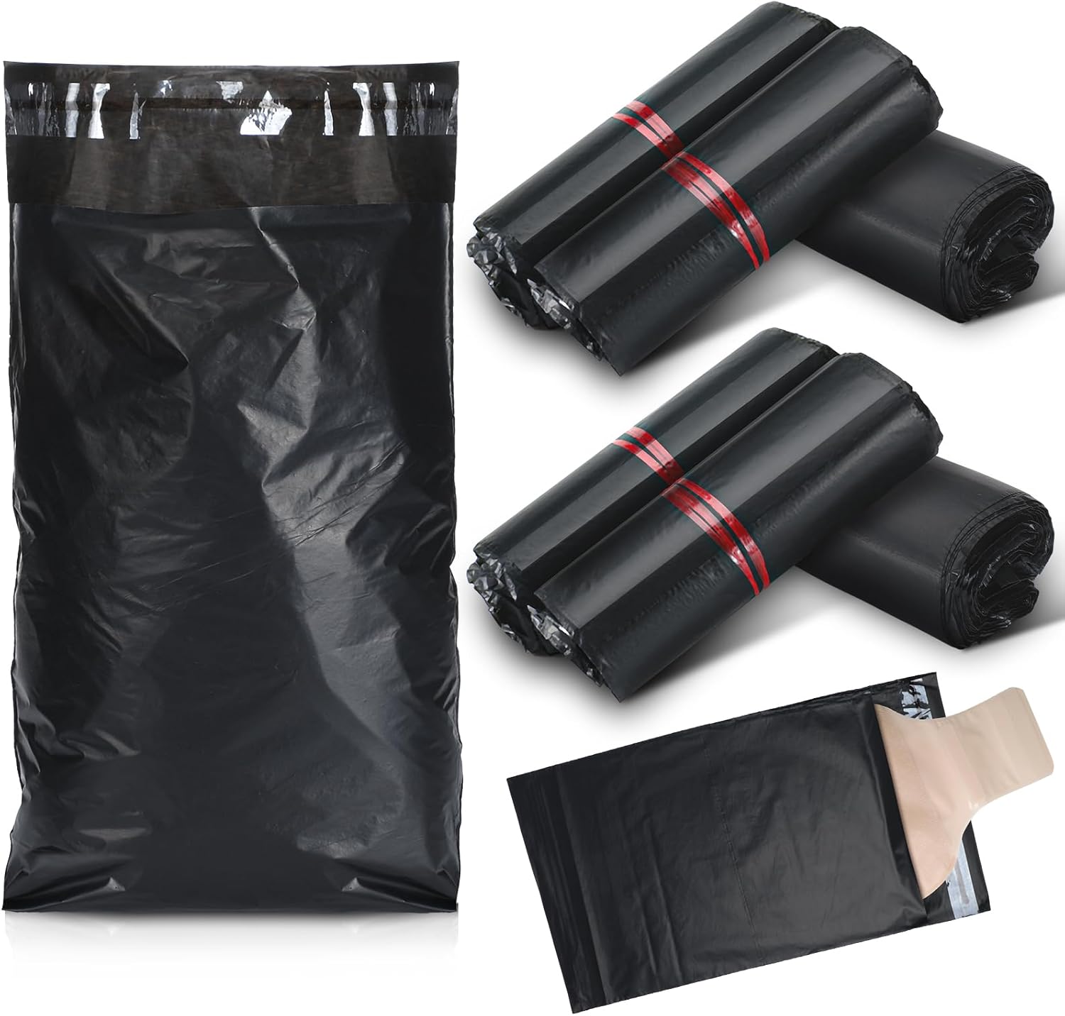 Weekgrat ostomy pouch disposable bags front view showing the pack of three hundred black sacks for premium medical waste disposal.
