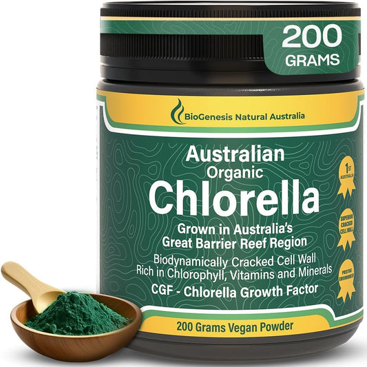 Biogenesis Organic Chlorella Powder 200g front view bottle