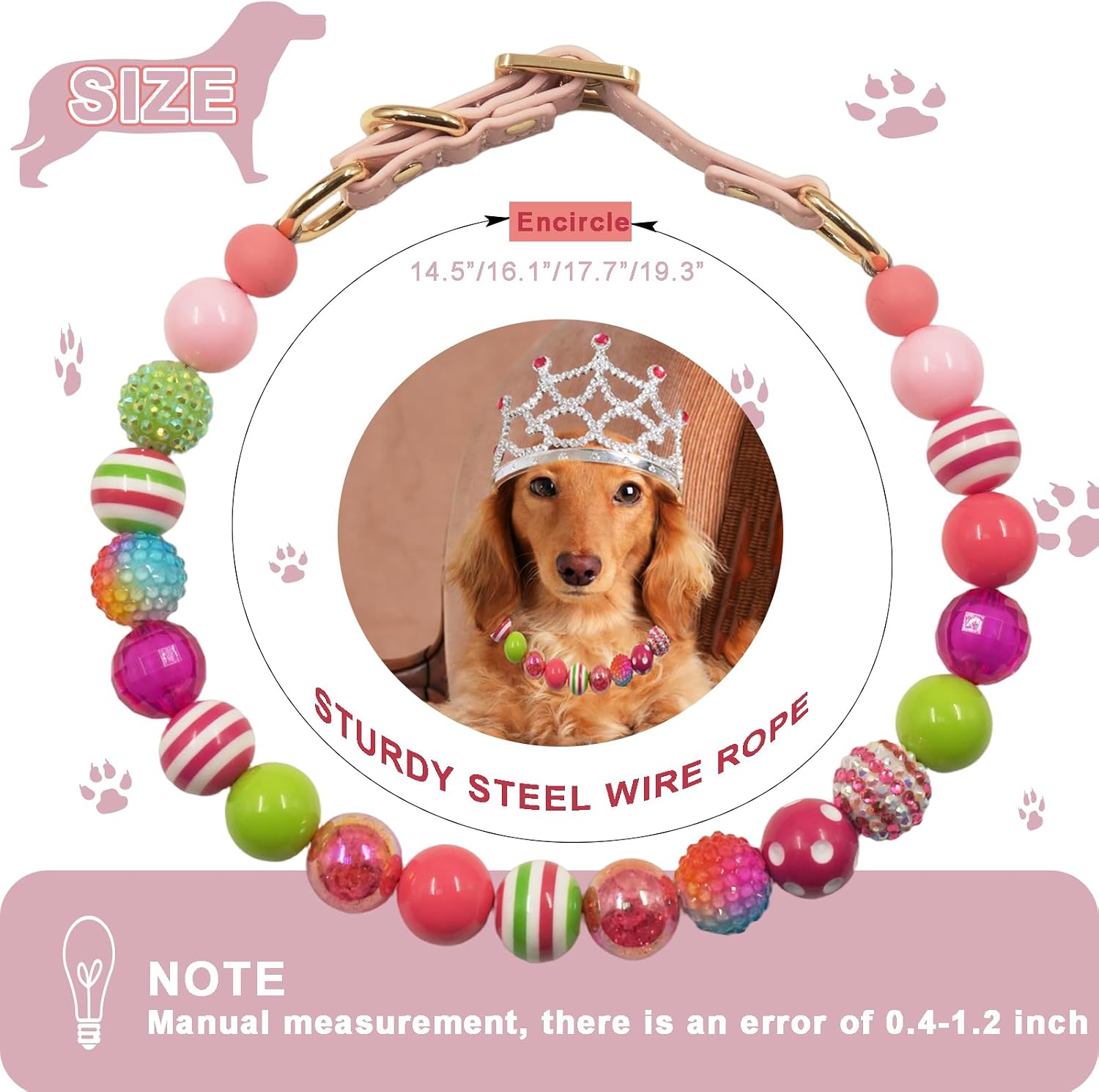 Medium sized dog wearing the PGEOIDT friendship bead collar during an outdoor walk.