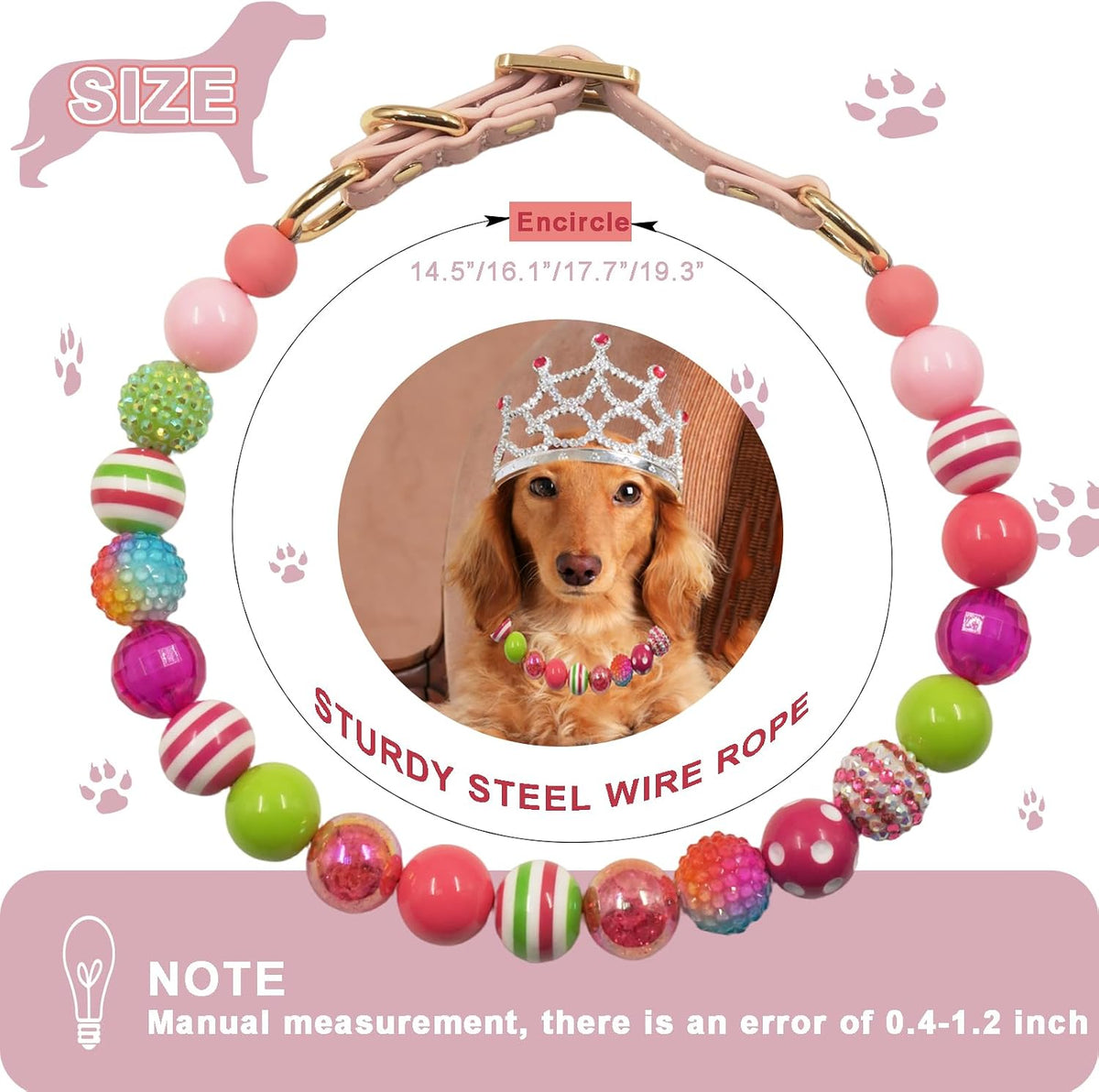 Medium sized dog wearing the PGEOIDT friendship bead collar during an outdoor walk.