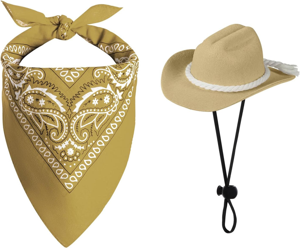 choyaxo Dog Cowboy Hat Dog Cowboy Costume for Small Pet Dogs Cat Cowboy Hat with Bandana Scarf Set Party Accessories (Brown) - Image 15