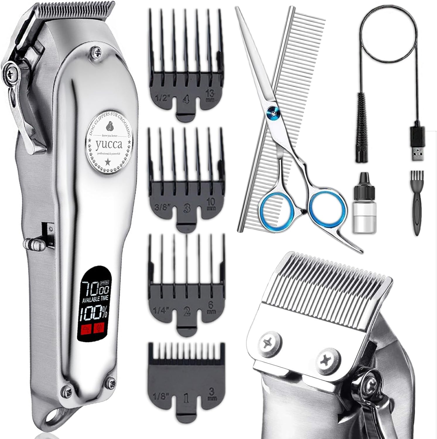 yucca Dog Grooming Clippers for Thick Heavy Coats, Cordless Animal Clippers Professional, Rechargeable Low Noise Clippers, Thick Fur Clippers with Metal Blade for Pets Dogs Cats - Image 9
