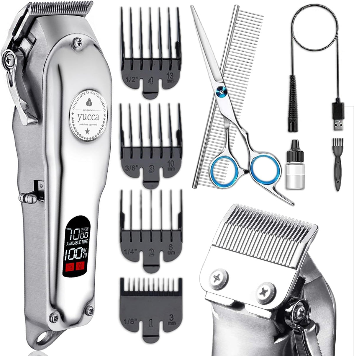 yucca Dog Grooming Clippers for Thick Heavy Coats, Cordless Animal Clippers Professional, Rechargeable Low Noise Clippers, Thick Fur Clippers with Metal Blade for Pets Dogs Cats - Image 9