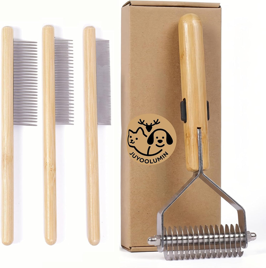 Juyoolumin 4-in-1 bamboo pet grooming kit front view