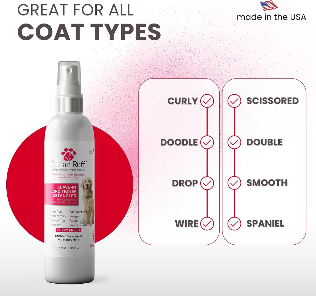 Vegan pH balanced leave in conditioner for dogs and cats bottle details