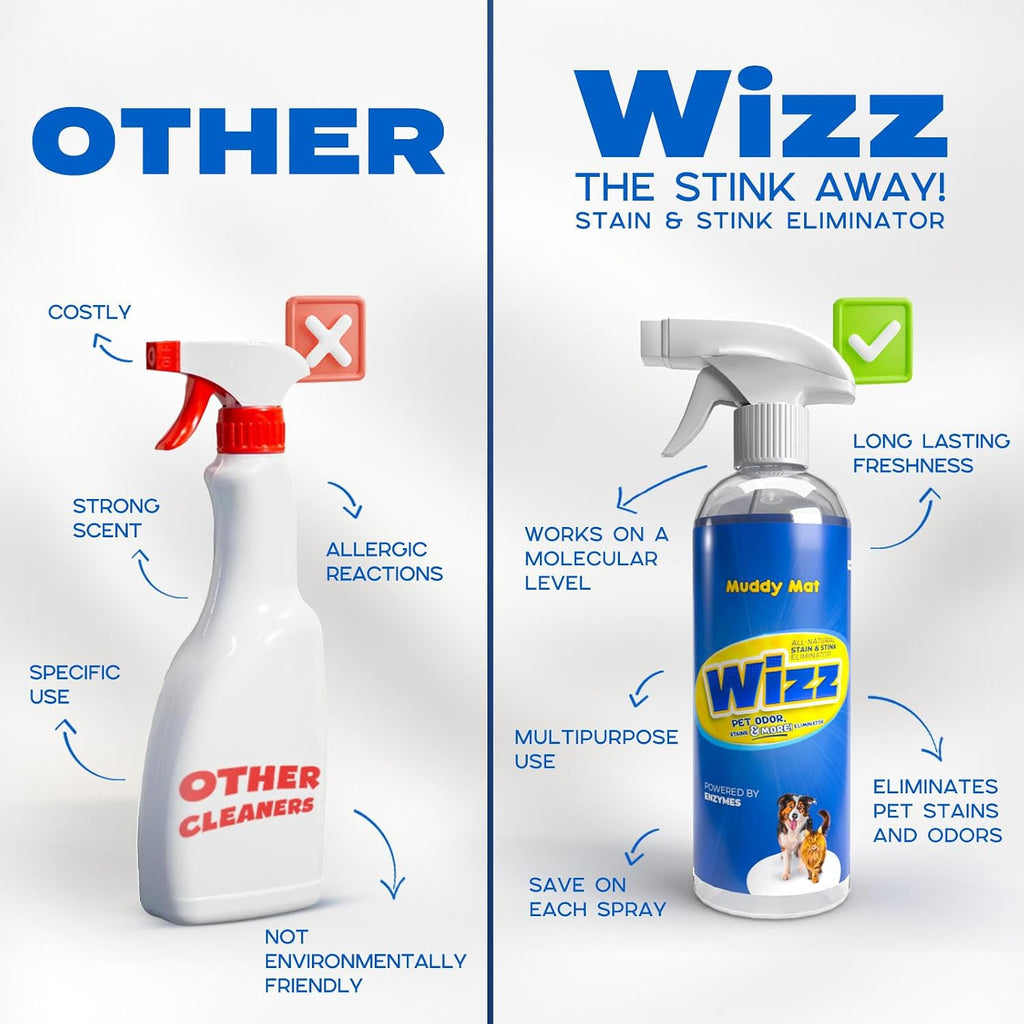 Muddy Mat Wizz being used on carpet for pet odor removal.