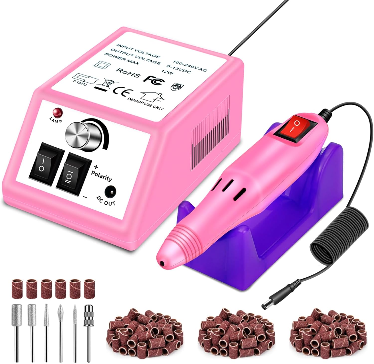 LAVAED professional electric nail drill kit pink front view showing power machine and handpiece