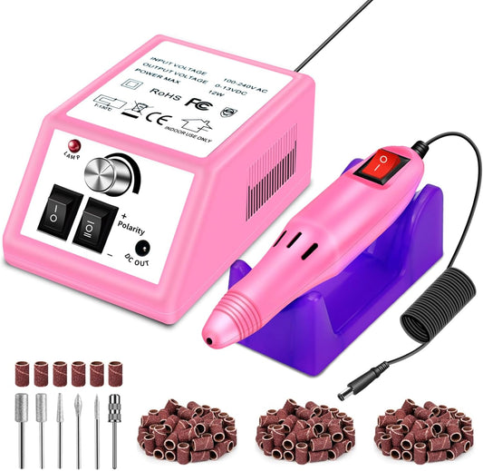 LAVAED professional electric nail drill kit pink front view showing power machine and handpiece