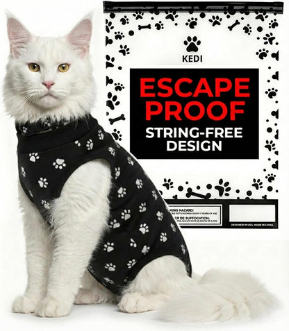 Cat Surgery Recovery Suit Female Cat Onesie for Cats After Surgery Spay Surgical Abdominal Wound Skin Diseases E-Collar Alternative Wear (Black, Medium) - Image 11