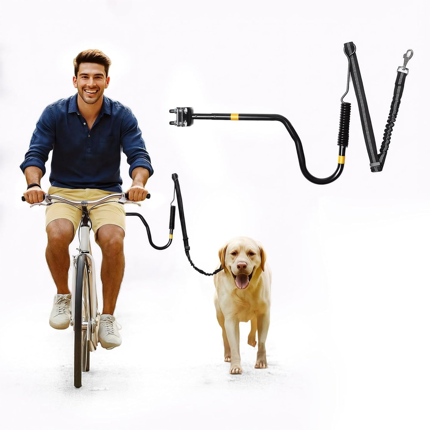 iPetba hands free dog bike leash attachment front view mounted on a mountain bicycle seat post